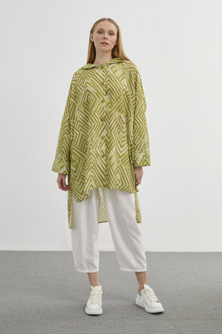 Kapüşonlu Önden Düğmeli Yağ Yeşili