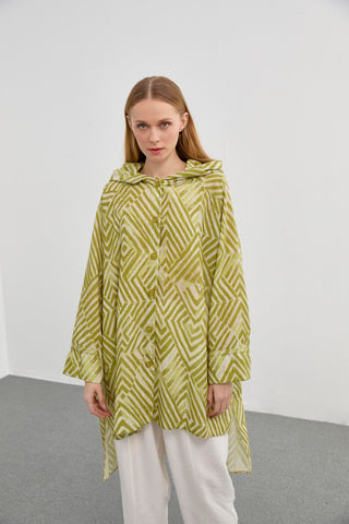 Hooded, Button-Front, Olive Green Tunic 1448