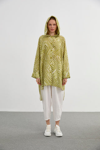Hooded, Button-Front, Olive Green Tunic 1448