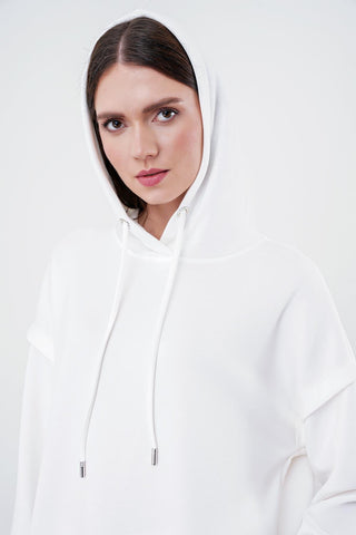 Comfort Kapüşonlu Sweatshirt Beyaz Tunik 1472