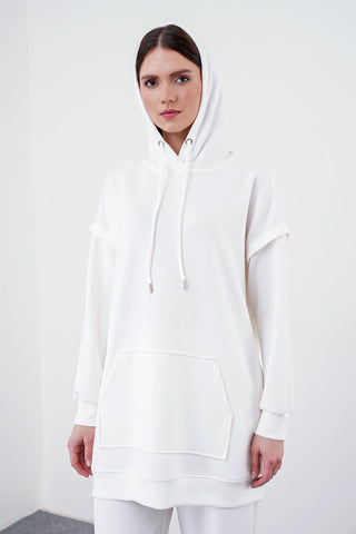 Comfort Kapüşonlu Sweatshirt Beyaz Tunik 1472