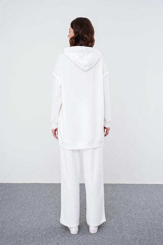 Comfort Kapüşonlu Sweatshirt Beyaz Tunik 1472