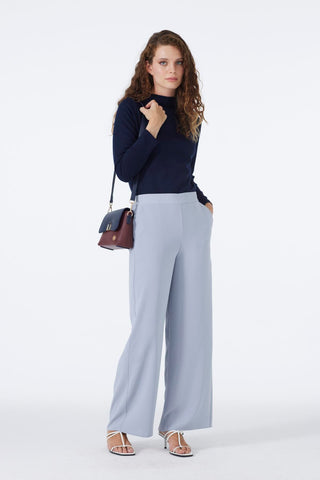 Wide Leg Fabric Grey Trousers 0013