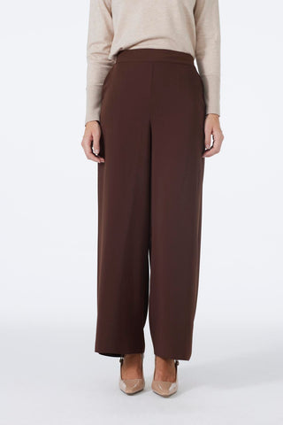 Wide Leg Fabric Brown Trousers 0013