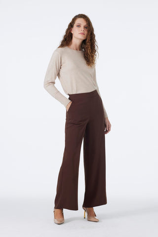 Wide Leg Fabric Brown Trousers 0013