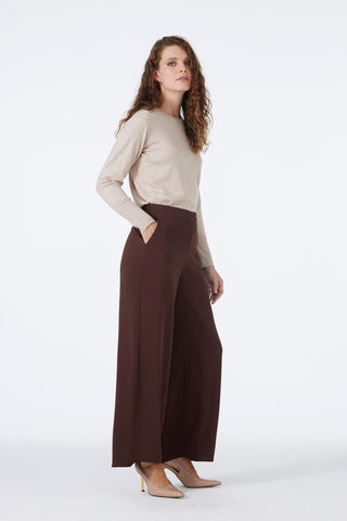 Wide Leg Fabric Brown Trousers 0013
