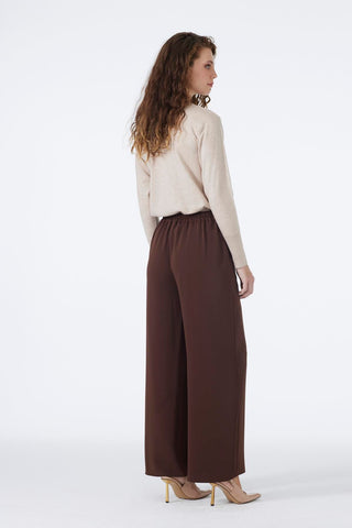 Wide Leg Fabric Brown Trousers 0013
