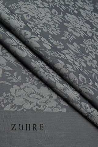 Floral Patterned Floss Smoky Gray Scarf 0025