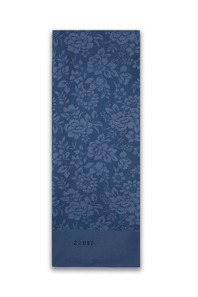 Çiçek Desenli Floş Indigo Şal 0025