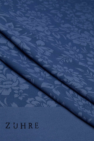 Çiçek Desenli Floş Indigo Şal 0025
