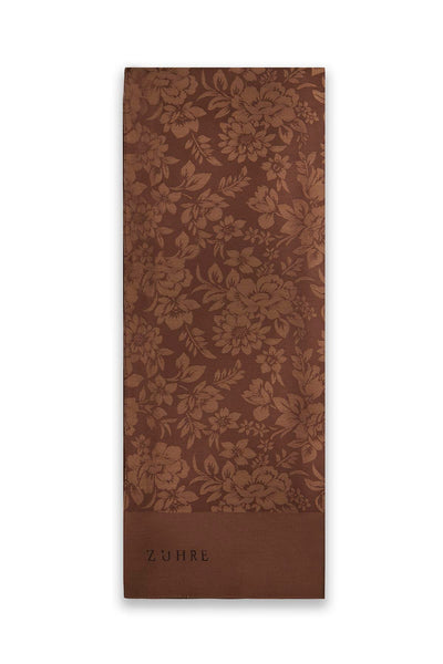 Çiçek Desenli Floş Kahve Şal 0025