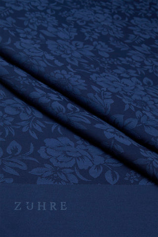 Floral Patterned Floss Navy Blue Scarf 0025