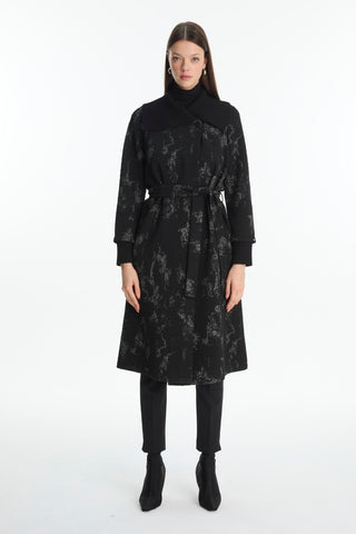 Black Cardigan with Collar Detail and Belt 0028