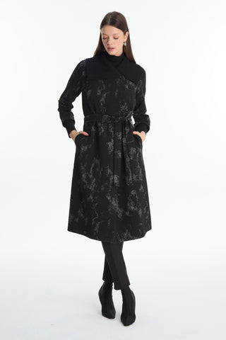 Black Cardigan with Collar Detail and Belt 0028