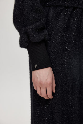 Shawl Collar Stone Detail Black/Silver Cardigan 0029