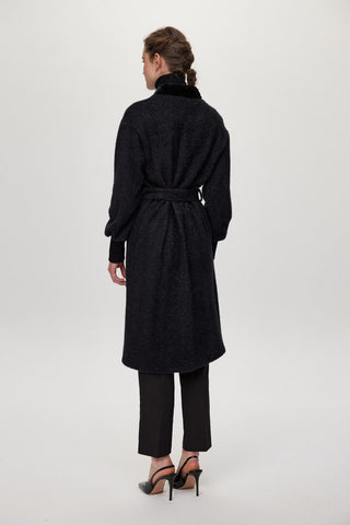 Shawl Collar Stone Detail Black/Silver Cardigan 0029