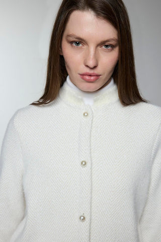 Buttoned Ecru/Gold Cardigan with Collar Detail 0032