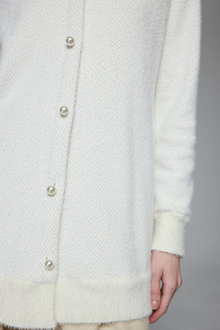 Buttoned Ecru/Gold Cardigan with Collar Detail 0032
