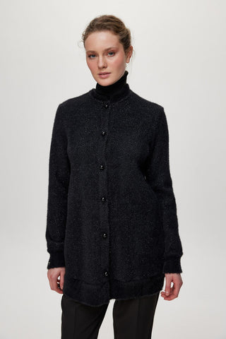 Black/Silver Cardigan with Collar Detail and Button Closure 0032
