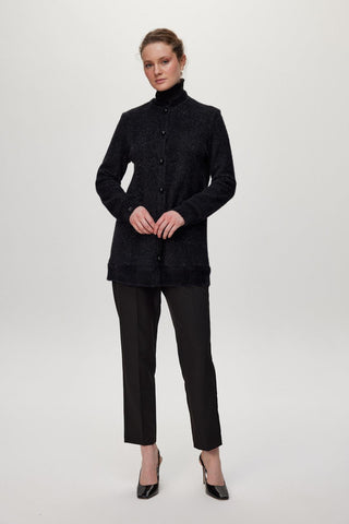 Black/Silver Cardigan with Collar Detail and Button Closure 0032