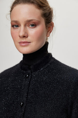 Black/Silver Cardigan with Collar Detail and Button Closure 0032