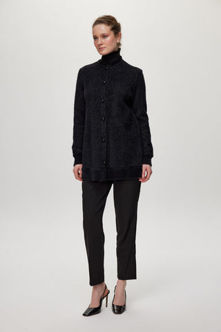 Black/Silver Cardigan with Collar Detail and Button Closure 0032