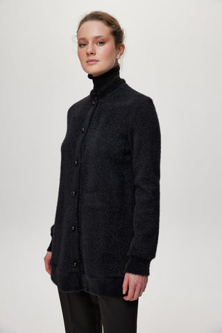 Black/Silver Cardigan with Collar Detail and Button Closure 0032