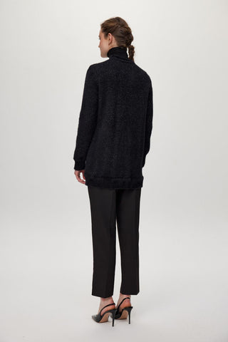 Black/Silver Cardigan with Collar Detail and Button Closure 0032