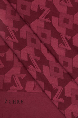 Geometrik Desenli Bordo Şal 0034