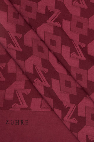 Geometrik Desenli Bordo Şal 0034