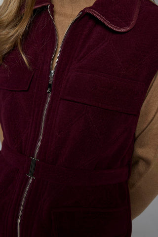 Kemerli Cep Detaylı Bordo Yelek 0097