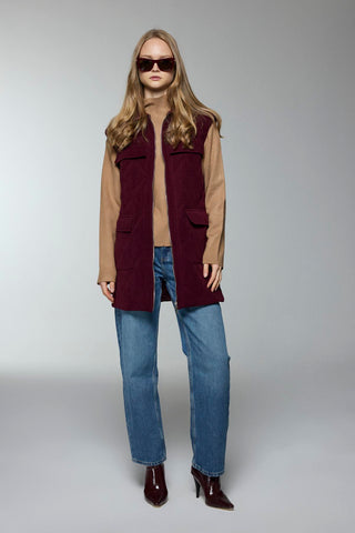 Kemerli Cep Detaylı Bordo Yelek 0097