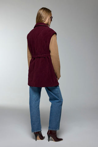 Kemerli Cep Detaylı Bordo Yelek 0097