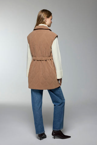 Kemerli Cep Detaylı Camel Yelek 0097