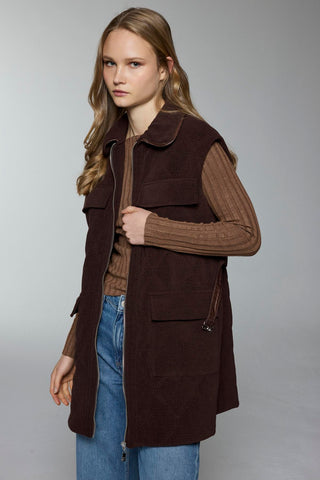 Belted Pocket Detail Coffee Vest 0097