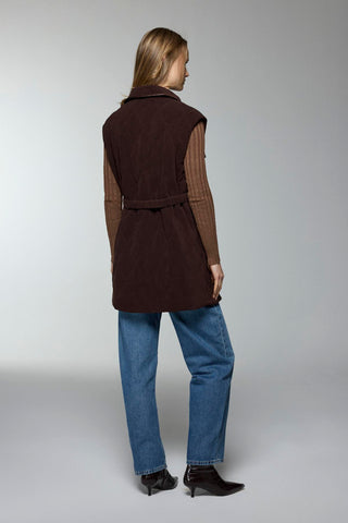 Belted Pocket Detail Coffee Vest 0097