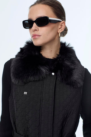 Fur Collar Belted Vest Black Vest 0098