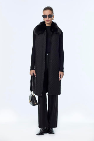 Fur Collar Belted Vest Black Vest 0098