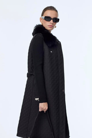 Fur Collar Belted Vest Black Vest 0098
