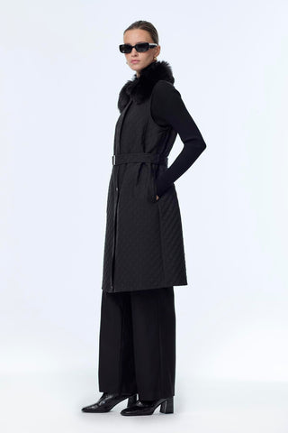Fur Collar Belted Vest Black Vest 0098