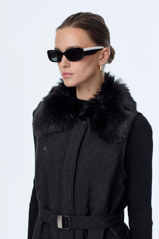 Fur Collar Belted Vest Black Vest 0098