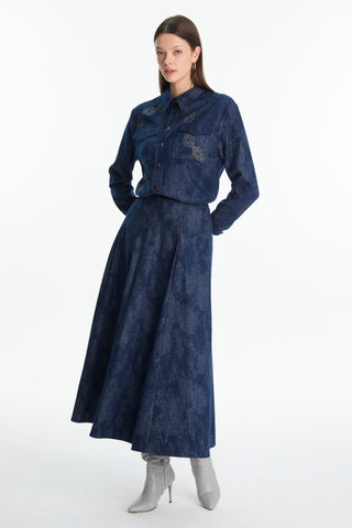 Patterned Shirt with Pocket Detail, Navy Blue Blouse/Shirt 0117