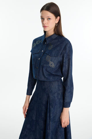 Patterned Shirt with Pocket Detail, Navy Blue Blouse/Shirt 0117
