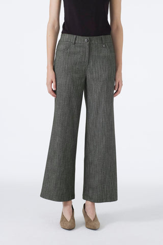 Wide Leg Khaki Trousers with Elastic Waistband 0136
