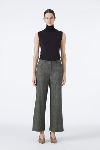 Wide Leg Khaki Trousers with Elastic Waistband 0136