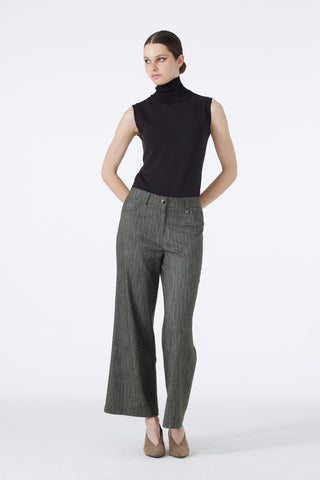 Wide Leg Khaki Trousers with Elastic Waistband 0136