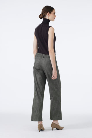 Wide Leg Khaki Trousers with Elastic Waistband 0136