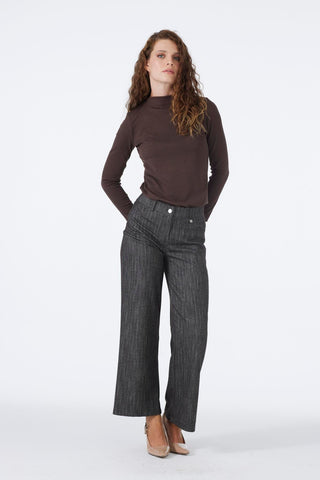 Wide Leg Brown Trousers with Elastic Waistband 0136