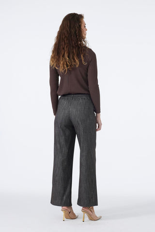 Wide Leg Brown Trousers with Elastic Waistband 0136