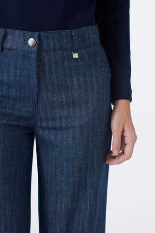 Wide Leg Navy Trousers with Elastic Waistband 0136